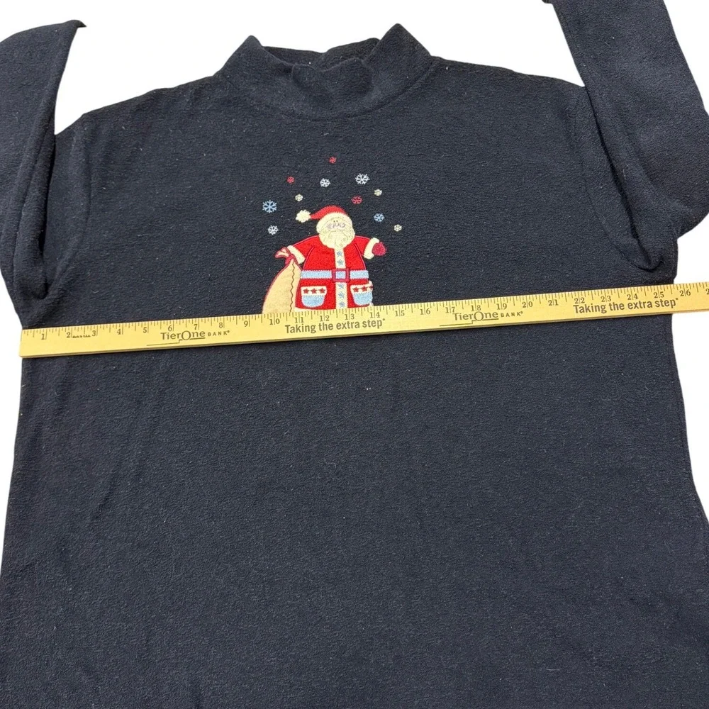 CJ Banks‎ Women's 1X Navy Blue Mock Neck Long Sleeve Embroidered Santa Fleece